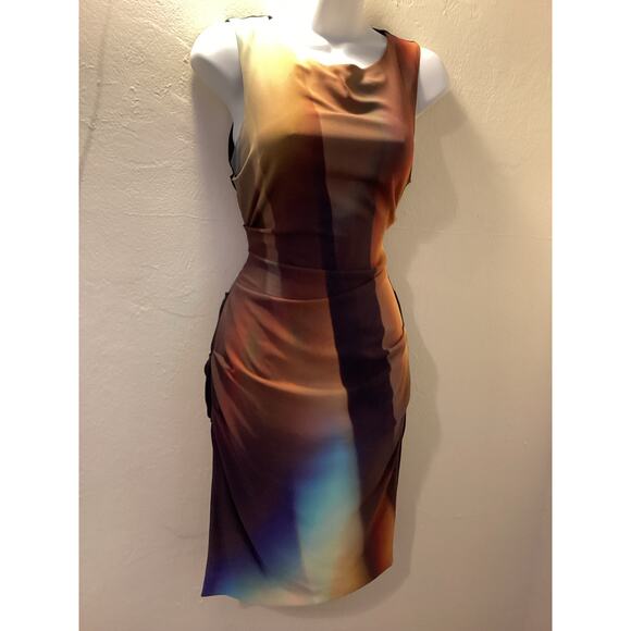 Nicole Miller Abstract Print Y2K Ruched Stretch Mini Bodycon Evening Dress 4 S - Picture 4 of 6